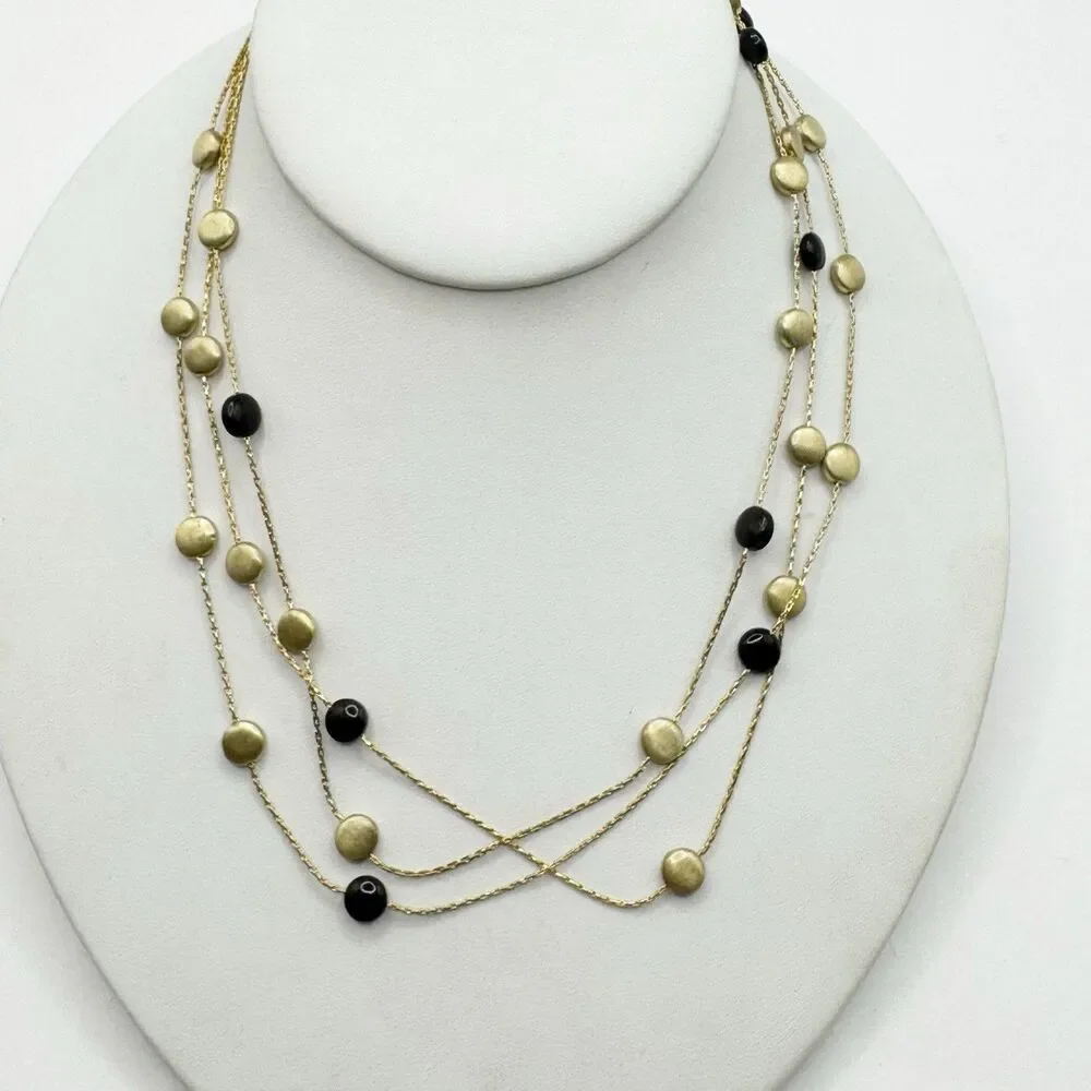 Monet NWT Gold Tone Layered Necklace With Onyx And Gold Station Beads